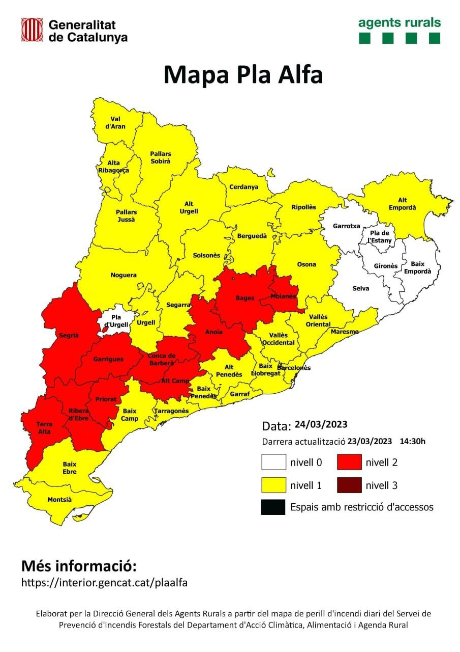 Imagen del mapa de la activación del nivel 2 del Plan Alfa