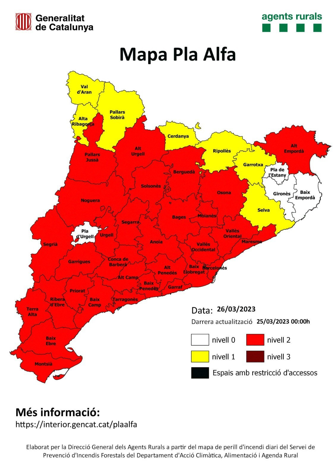 Mapa del Pla Alfa de riesgo de incendio para el domingo 26 de marzo