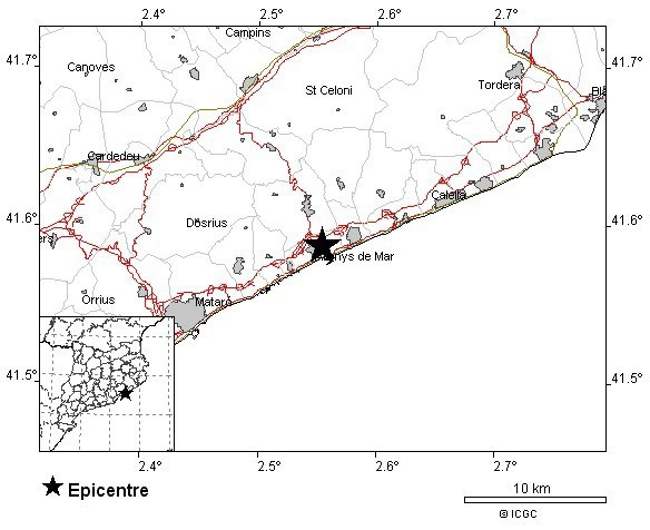 Imagen del terremoto de magnitud 2,7 en el Maresme (Barcelona)