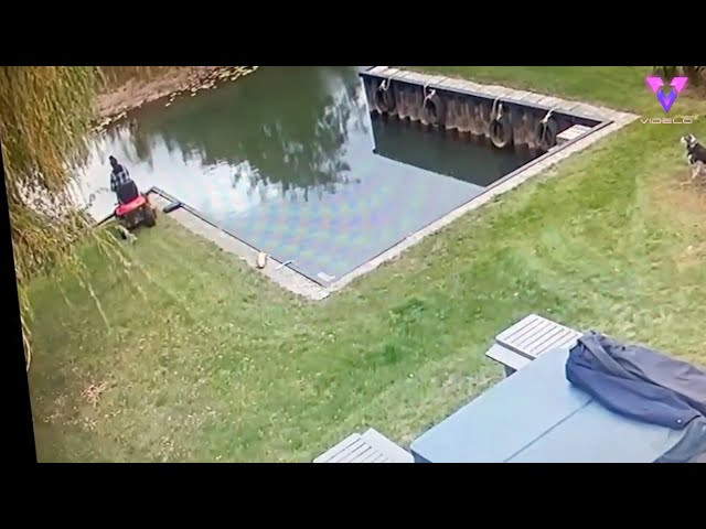 La accidental caída con un cortacésped al agua tras confundir la marcha adelante con la marcha atrás