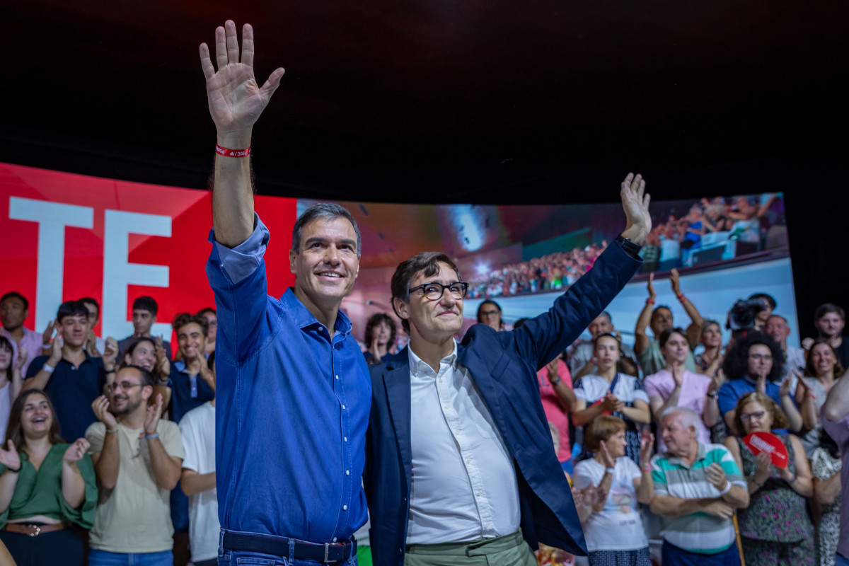 El presidente del Gobierno de Espa&ntilde;a y secretario general del PSOE, Pedro S&aacute;nchez, interviene en un mitin electoral, en el Palacio de Congresos, a 16 de julio de 2023, en Barcelona, Catalunya (Espa&ntilde;a). Este mitin electoral del PSOE se enmarca dentro de la