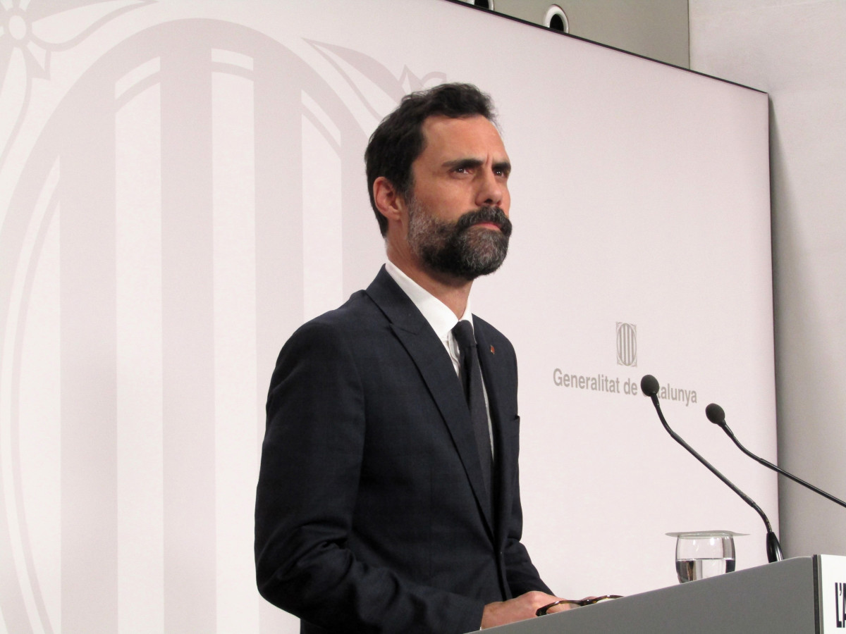 El conseller de Empresa y Trabajo de la Generalitat, Roger Torrent, en rueda de prensa este miércoles