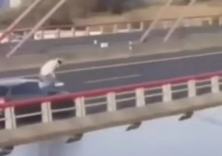 VÍDEO: Un joven se lanza desde el techo de su coche hacia el río en un puente de Cantabria