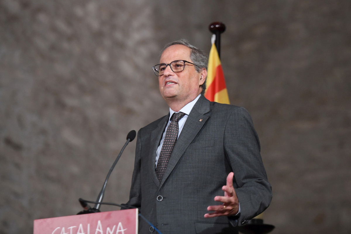 Archivo - El expresidente de la Generalitat Quim Torra interviene durante el homenaje al músico Pau Casals a los 50 años de su muerte en el exilio, en la Abadía de Sant Miquel de Cuixà, a 21 de ag