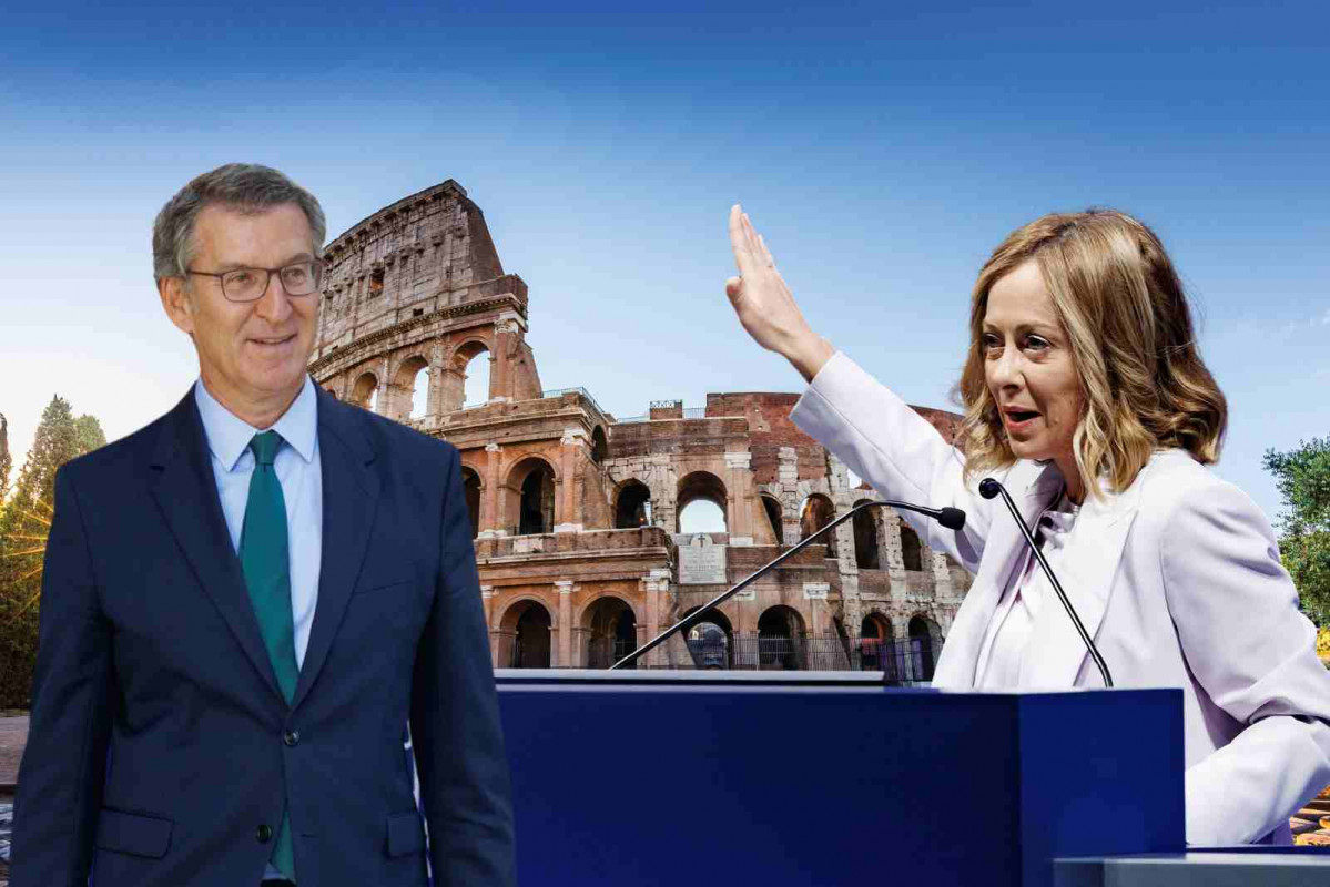 Fotomontaje de Feijóo y Meloni en Roma