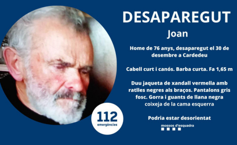 Urgente: Buscan a un hombre de 76 años desaparecido en Cardedeu, podría estar desorientado
