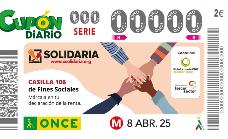 El cupón de la ONCE del 8 de abril hace un llamamiento a marcar la 'X Solidaria' en la Declaración de la Renta