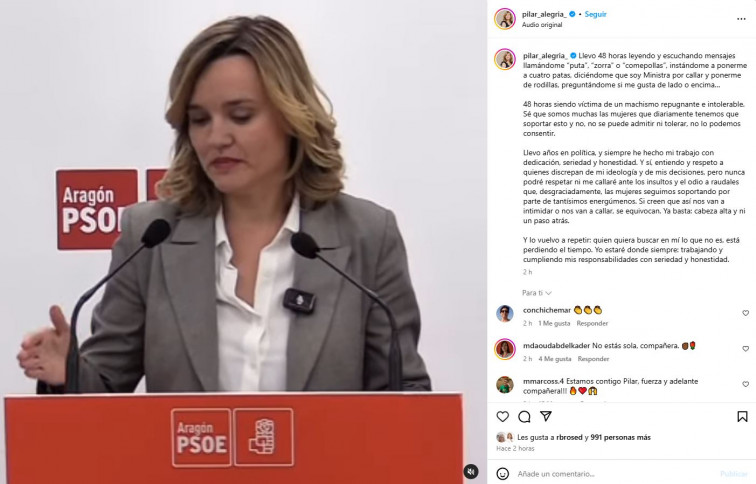 Pilar Alegría denuncia un aluvión de odio machista: “Me han llamado ‘puta’ y ‘zorra’”