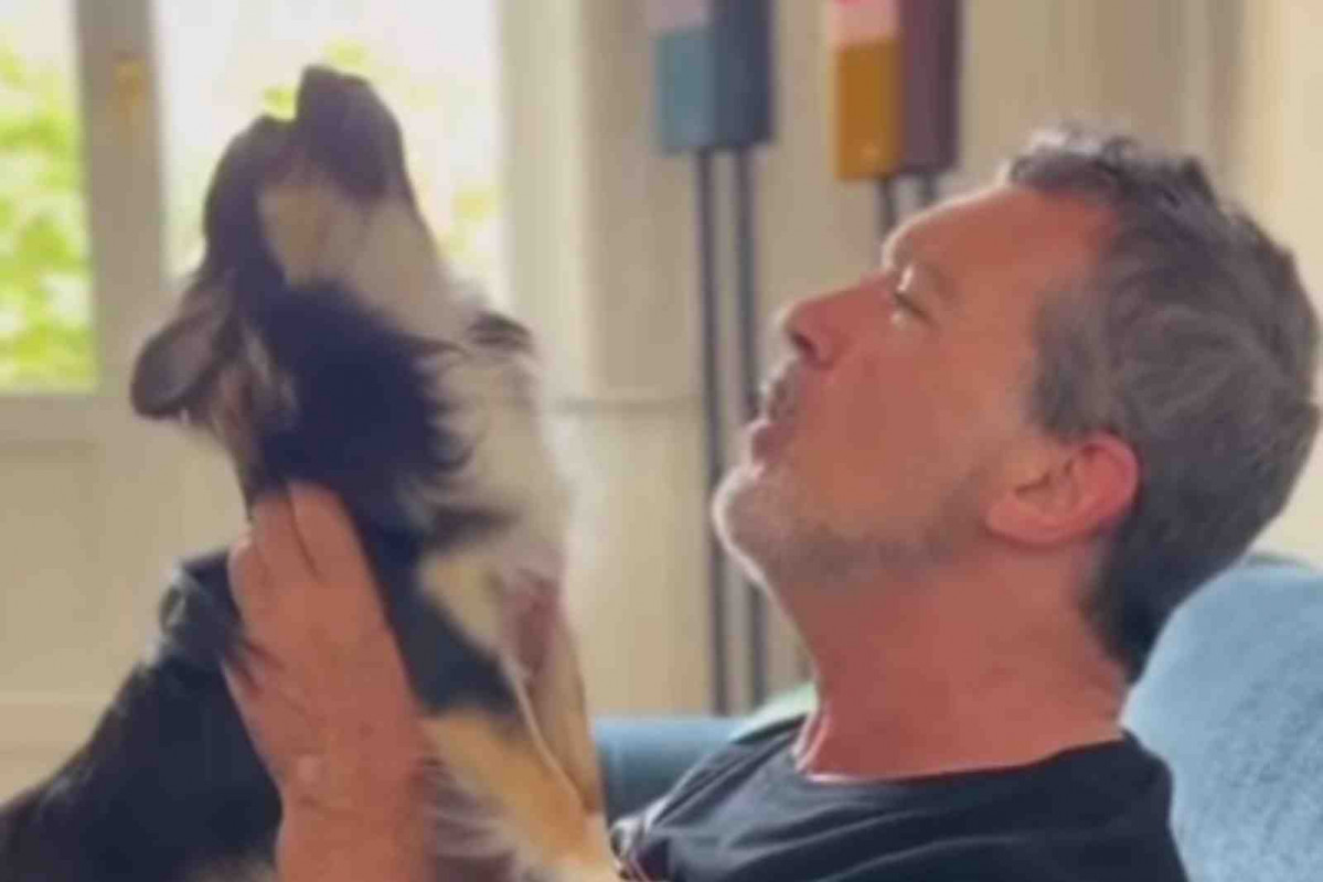 Antonio Banderas cantando con su perro