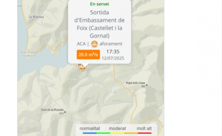 Las autoridades piden precaución por el desembalse del Floix por las fuertes lluvias