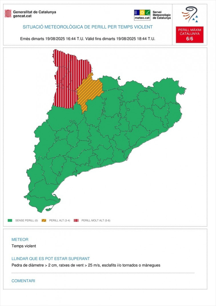 Alerta por tiempo violento este martes en varias comarcas de Lleida
