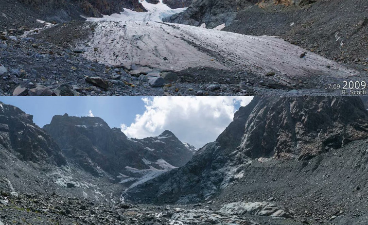 Un termómetro del cambio climático: el glaciar Ventina deja de ser medible en persona debido al calentamiento global.