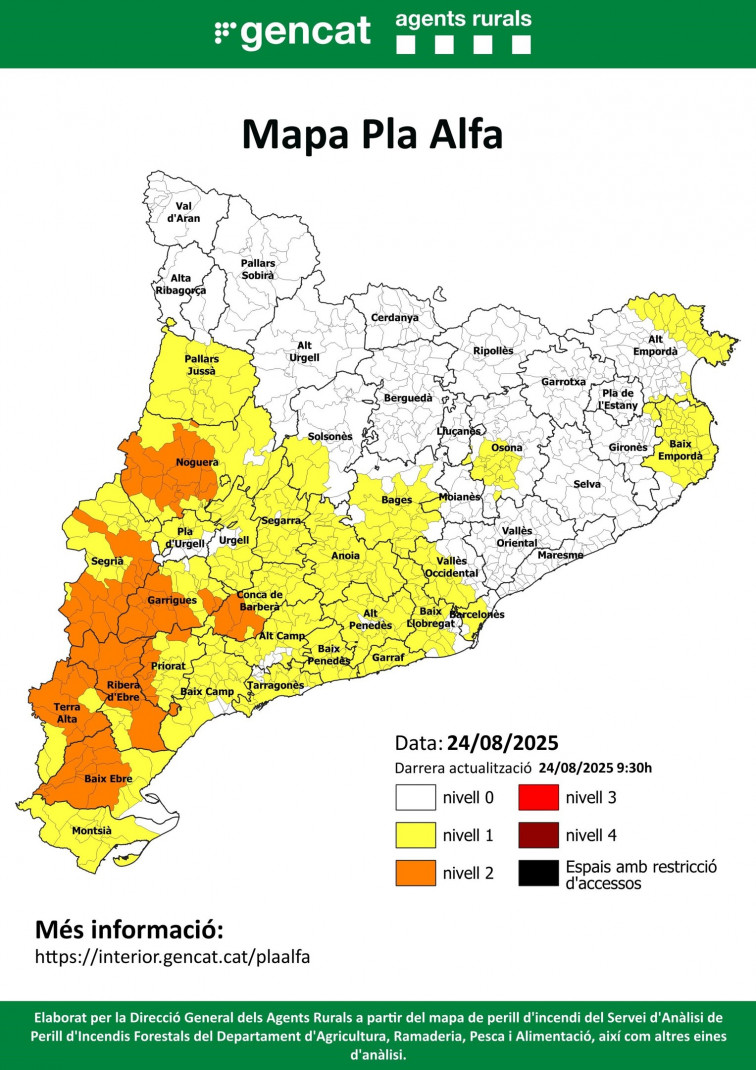 Alerta máxima: 79 municipios de Tarragona y Lleida en riesgo crítico de incendios este domingo