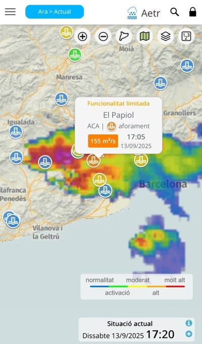 La riera de Rubí (Barcelona) supera los niveles de seguridad por lluvias en El Papiol