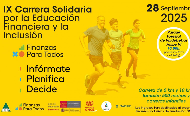 Fundación ONCE y ASNEF organizan el domingo en Madrid la IX Carrera Solidaria por la Educación Financiera y la Inclusión
