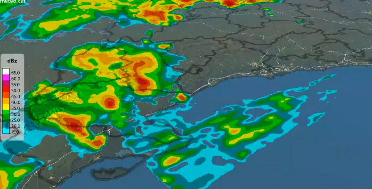 Imagen radar de las precipitaciones en el sur de Catalunya
