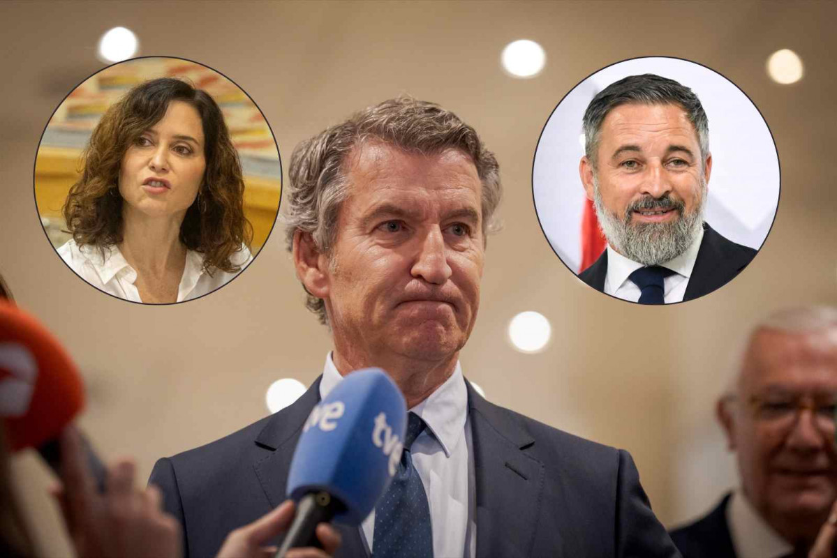 Isabel Díaz Ayuso, Alberto Núñez Feijóo y Santiago Abascal