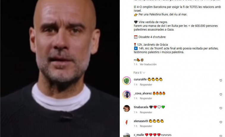 Vídeo | Guardiola, Fernández y Llach convocan una manifestación masiva en Barcelona por Palestina