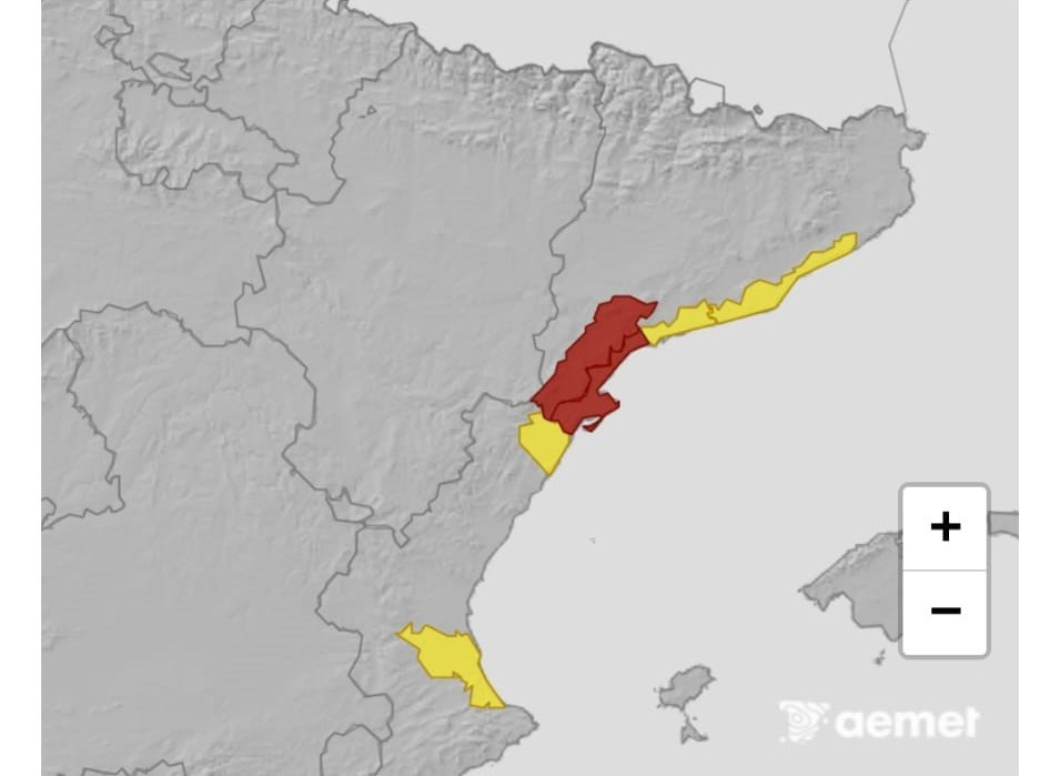 Aviso rojo de la AEMET en comarcas de Tarragona