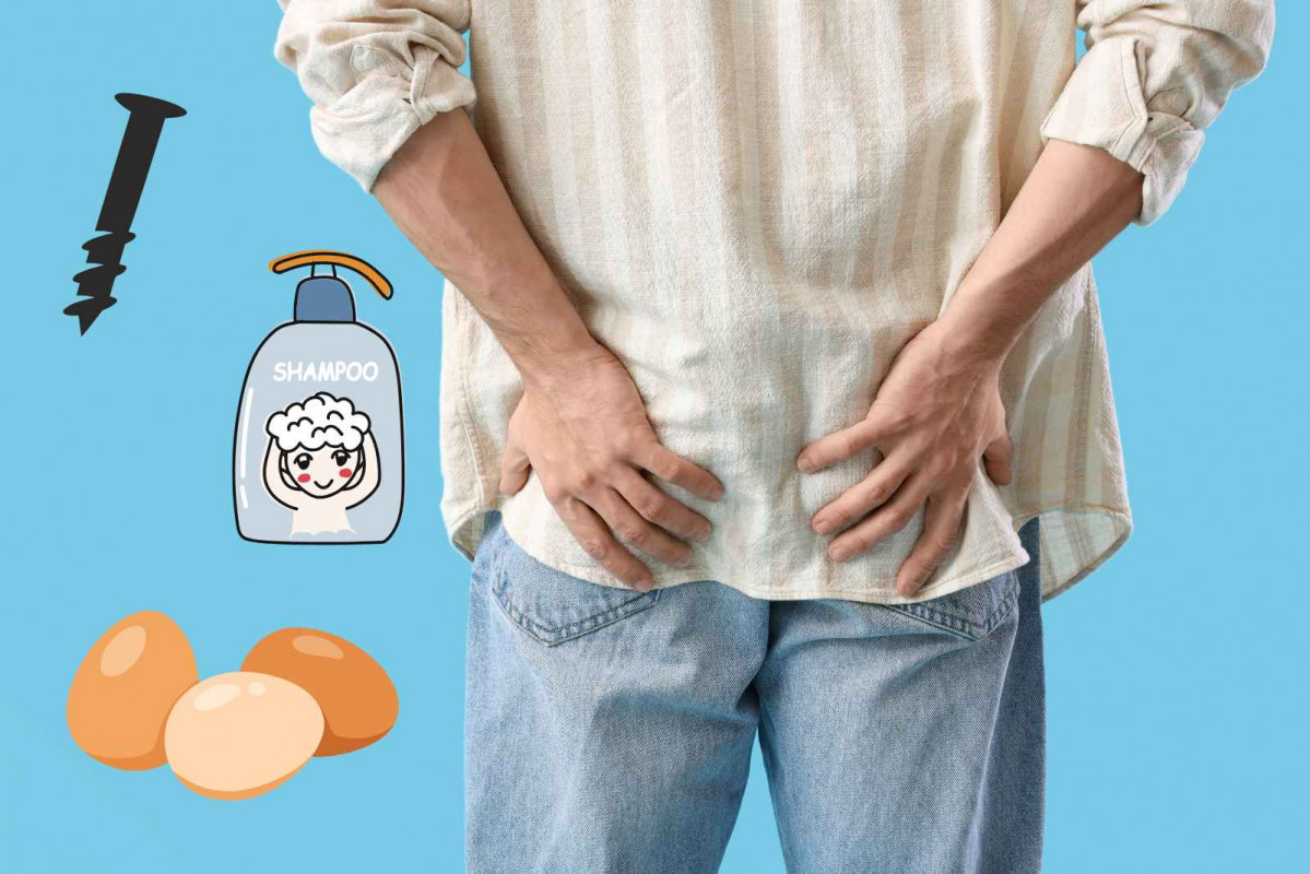 Un hombre se toca los gúteos; diversos objetos alrededor   pixelshot de CANVA