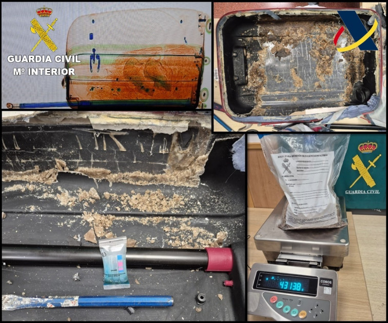 La Guardia Civil arresta a un pasajero con cuatro kilos de cocaína integrada en la estructura de su equipaje