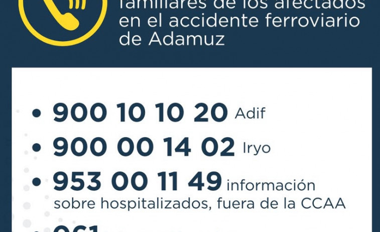 Los teléfonos de atención para familiares y afectados por el accidente de Adamuz