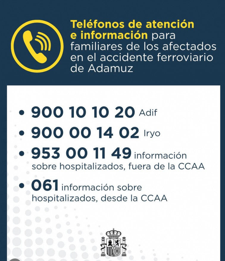 Los teléfonos de atención para familiares y afectados por el accidente de Adamuz