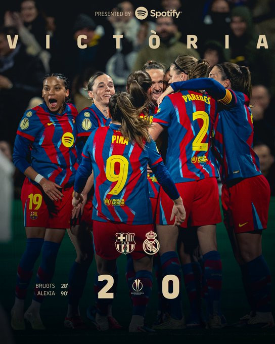 El Barcelona vence 2-0 al Madrid en una épica final y conquista su sexta Supercopa femenina