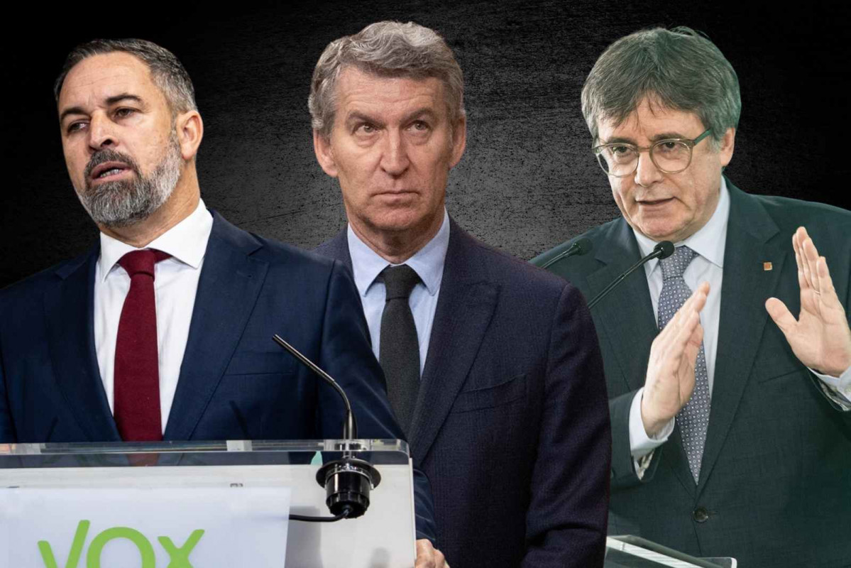 Santiago Abasca, Alberto Núñez Feijóo y Carles Puigdemont   CANVA