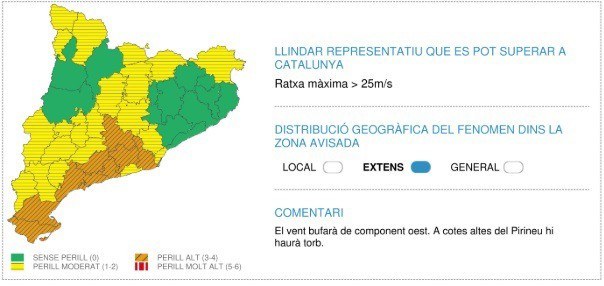 Un temporal de viento extremo pone en alerta máxima a nueve comarcas de Catalunya este fin de semana