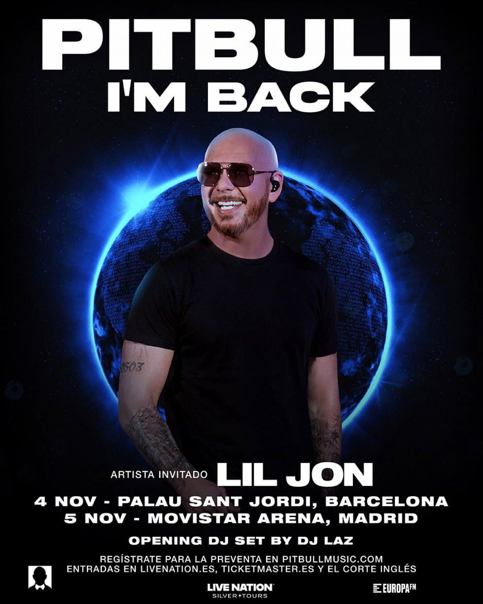 Cartel promocional de los conciertos de Pitbull en España.