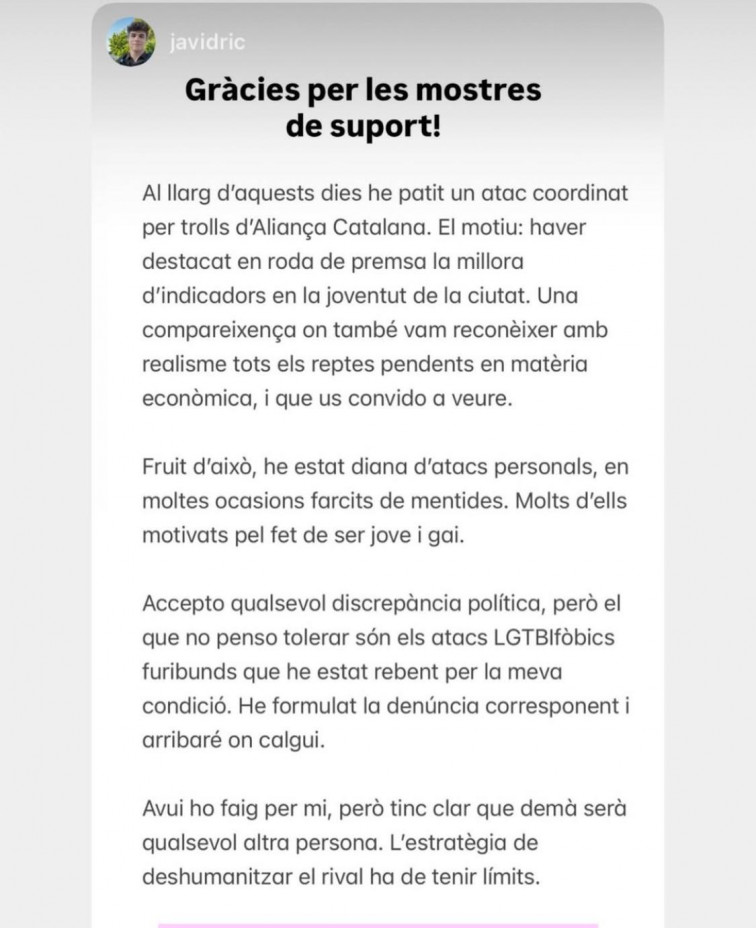 Un joven denuncia una campaña de acoso de Aliança Catalana tras presentar un informe juvenil