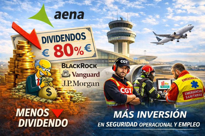 CGT advierte que Aena debe revisar dividendos ante los riesgos internacionales y ofrecer protección
