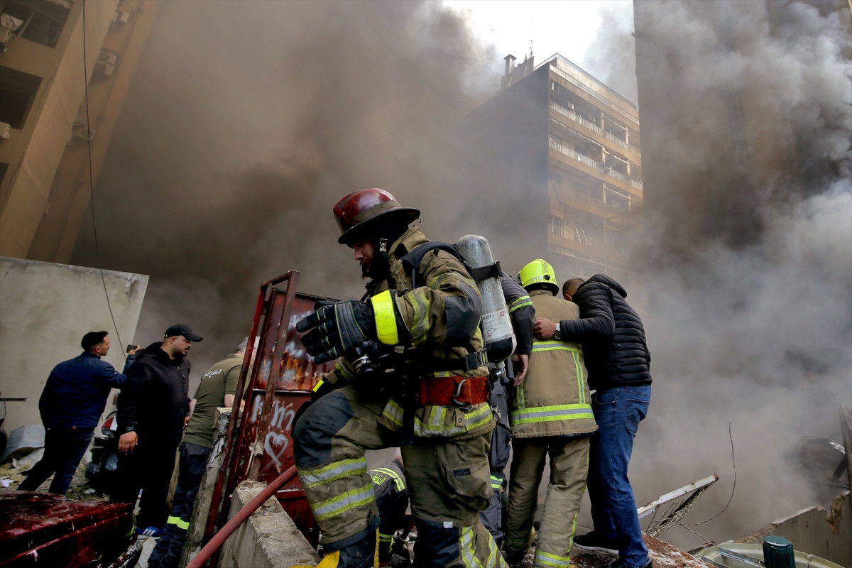EuropaPress 7423490 08 april 2026 lebanon beirut firefighters hose down fire at the site hit by