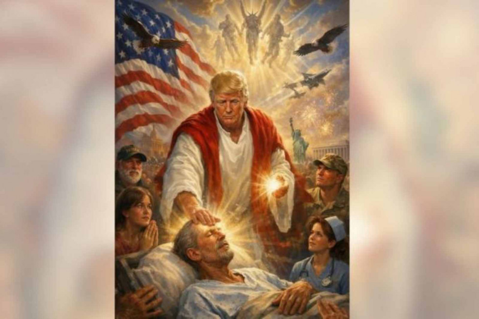 Imagen de Donald Trump representado como un Dios