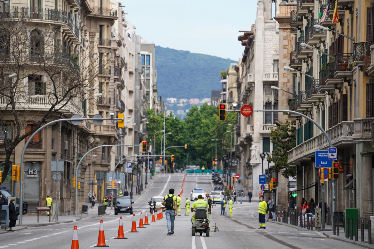 Obras de la Via Laietana de Barcelona para ampliar las aceras, iniciadas el 17/5/2020