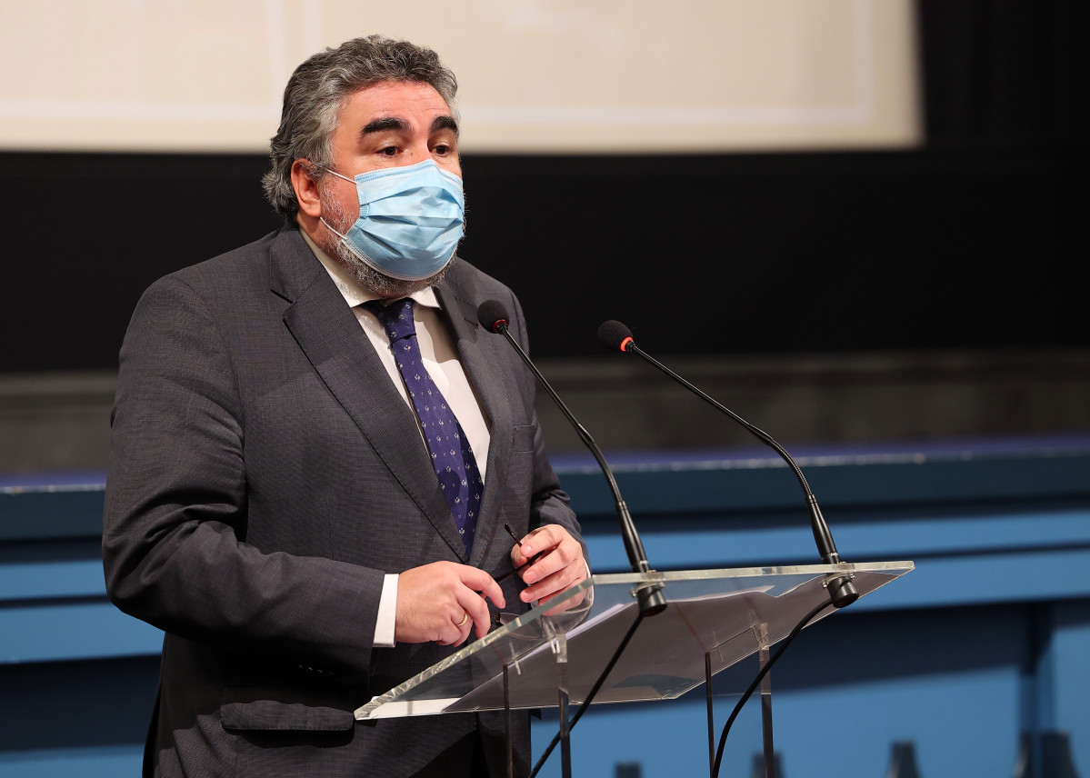 El ministro de Cultura y Deporte, José Manuel Rodríguez Uribes, interviene durant la presentación de la campaña #CulturaSegura en el Cine Doré, Madrid, (España), a 13 de octubre de 2020. La campaña, centrada en el mensaje de que los