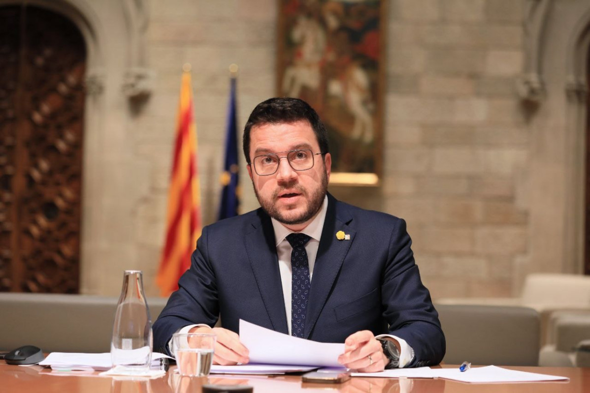 El presidente de la Generalidad, Pedro Aragonés, durante la Conferencia de Presidentas autonómicos en la que ha participado telemáticamente.